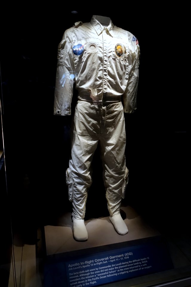 Apollo In-flight Coverall Garment (IGC), worn by Jim Lovell on Apollo 13, 1970 - Kennedy Space Center - Cape Canaveral, Florida - DSC02916
