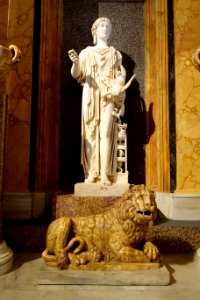 Apollo in archaic style, with lion, Roman, 2nd century AD, alabaster - Galleria Borghese - Rome, Italy - DSC04590