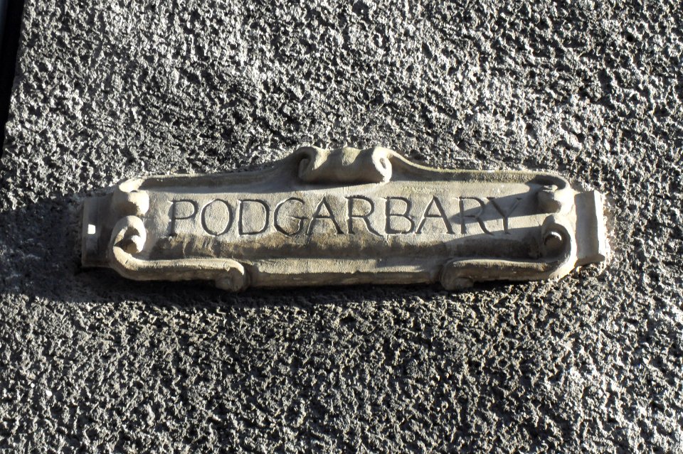 Artistic street sign Podgarbary in Gdańsk