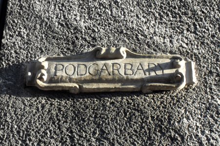 Artistic street sign Podgarbary in Gdańsk