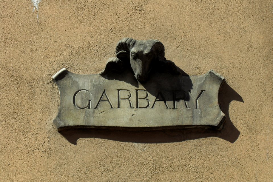 Artistic street sign Garbary in Gdańsk
