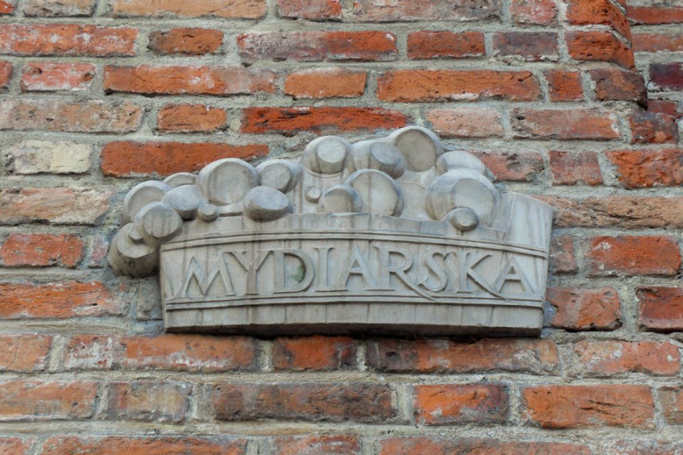 Artistic street sign Mydlarska Street in Gdańsk
