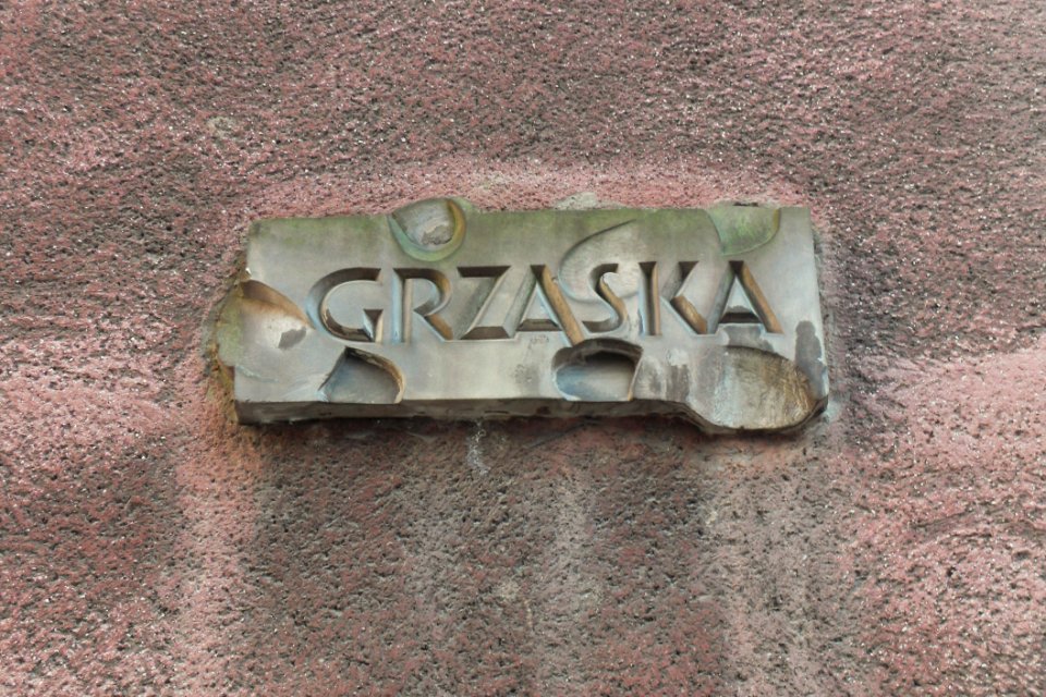 Artistic street sign Grząska in Gdańsk