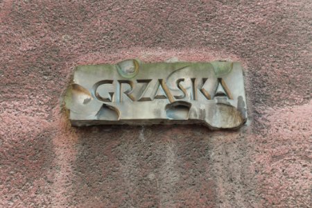 Artistic street sign Grząska in Gdańsk