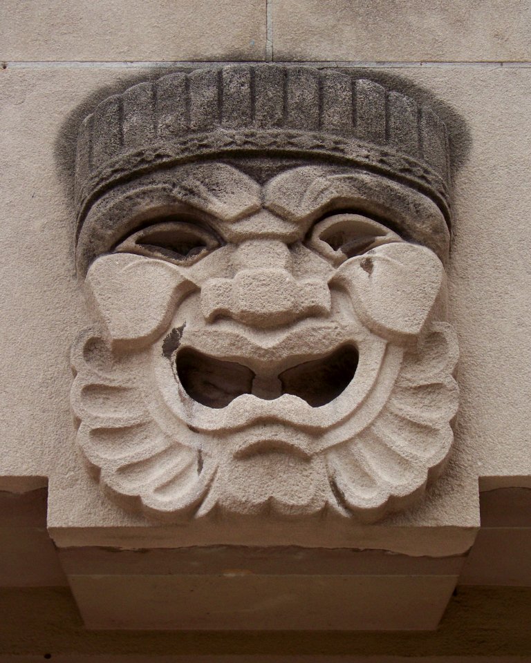 Art Deco mask 1, Allegheny High School auditorium, 2014-10-25
