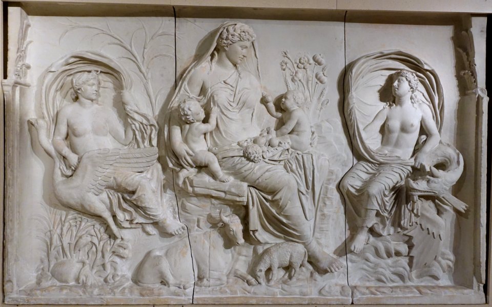 Ars Pacis reliefs, 1 of 2, plaster casts of marble originals from Augustan Altar of Peace, Rome, 18 to 9 BC - Spurlock Museum, UIUC - DSC05728