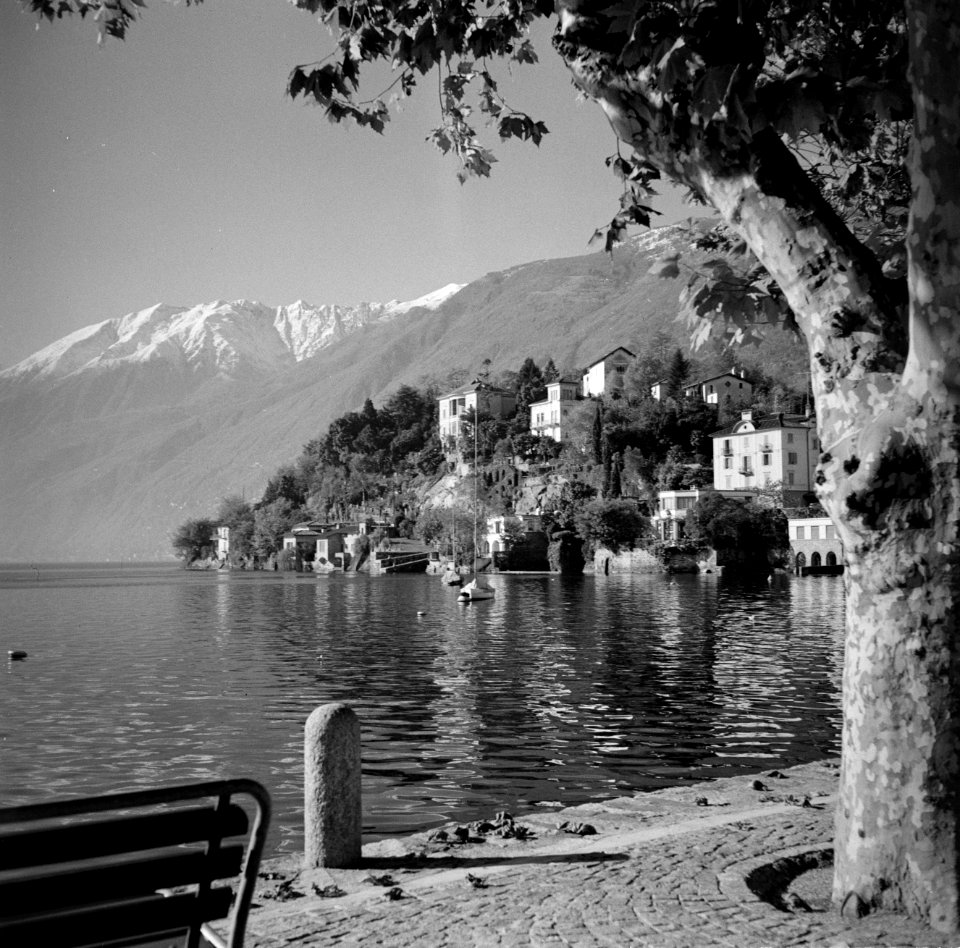 Ascona Waterkant met uitzicht op het meer, de stad en de Alpen, Bestanddeelnr 254-4819