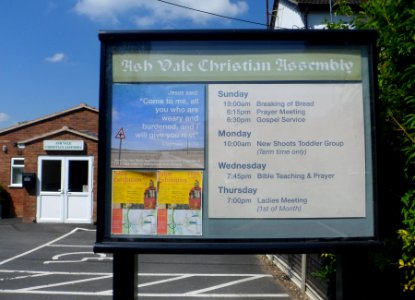 Ash Vale Christian Assembly, Frimley Road, Ash Vale (May 2014) (Noticeboard)