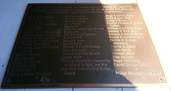 Arthur A. Smith Covered Bridge - reconstruction plaque