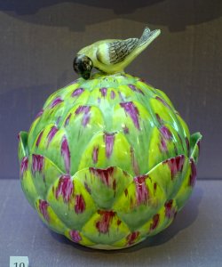 Artichoke tureens and covers, 2 of 2, Chelsea porcelain, c. 1754-1755, soft-paste porcelain - California Palace of the Legion of Honor - San Francisco, CA - DSC02975