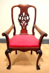 Armchair, Mexico, 1750-1800, mahogany, other woods, modern upholstery - Brooklyn Museum - DSC09266