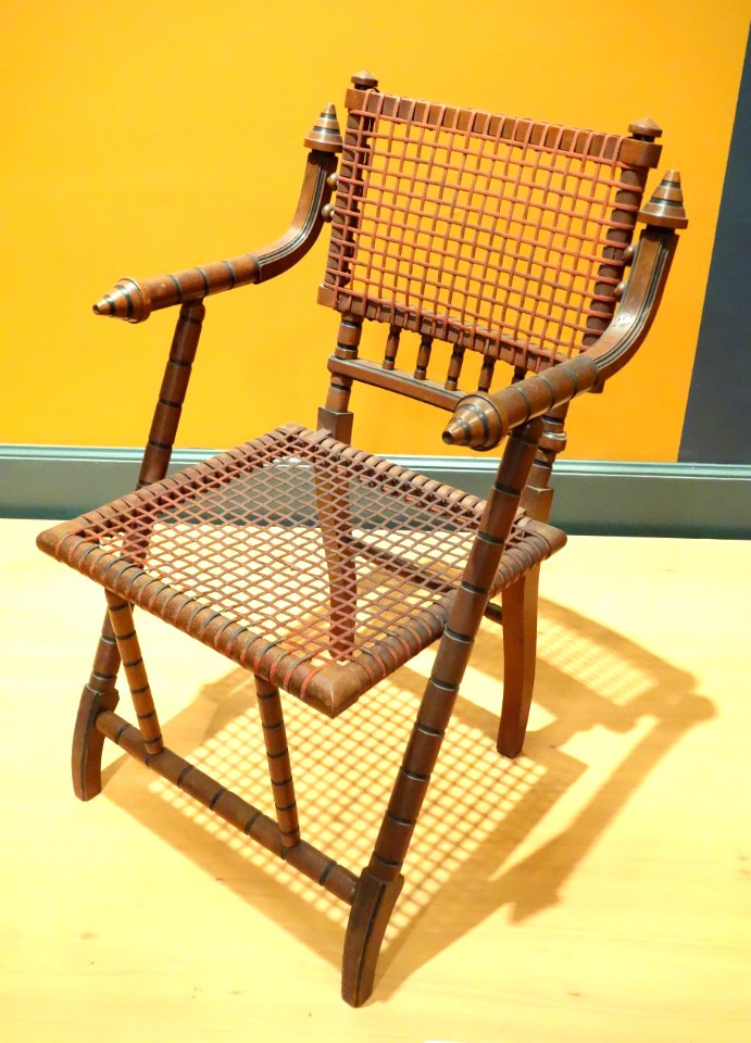 Armchair, George Hunzinger, New York, patented March 30, 1869 and April 18, 1876, walnut and textile-covered steel wire - Brooklyn Museum - DSC09626