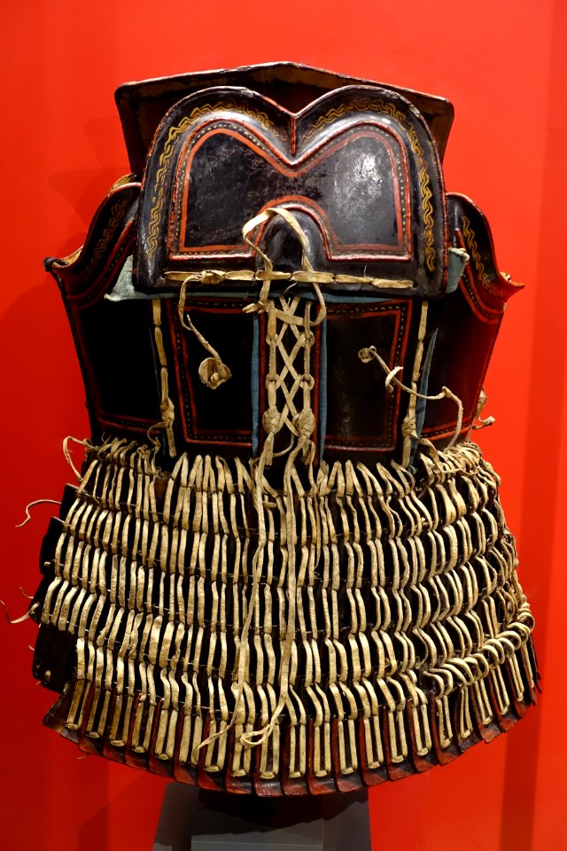 Armor, Yi people, Sichuan province, China, painted hide, wood, leather - Peabody Museum, Harvard University - DSC06035