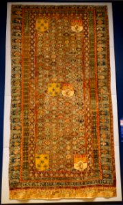 Armorial carpet with arms of Maria Enriquez (d. 1441), daughter of Alfonso Enriquez, Spain, Letur or Murcia, 1425-1450 AD, wool, cotton, view 1 - Textile Museum, George Washington University - DSC09801