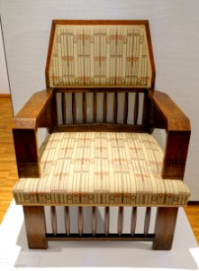 Armchair by Joseph Maria Olbrich, Schenkung U. & H. Kleinstuck, Darmstadt, 1901, bog oak, textile - Hessisches Landesmuseum Darmstadt - Darmstadt, Germany - DSC00885