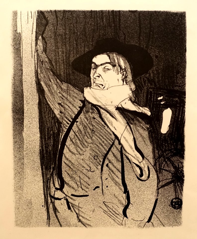 Aristide Bruant by Henri de Toulouse-Lautrec, undated, brush, crayon, and spatter lithograph on wove paper, only state, regular edition - Montreal Museum of Fine Arts - Montreal, Canada - DSC08853