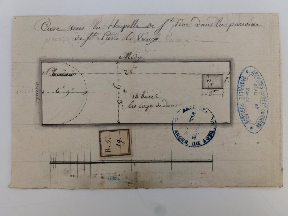 Archives du Rhône - Visites des vingt cimetières de la ville de Lyon et de ses Faubourgs, chapelle Saint-Roc, plan de la cave