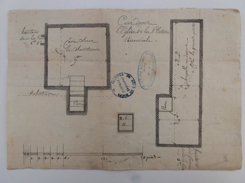 Archives du Rhône - Visites des vingt cimetières de la ville de Lyon et de ses Faubourgs, église de la Platière, plan de la cave