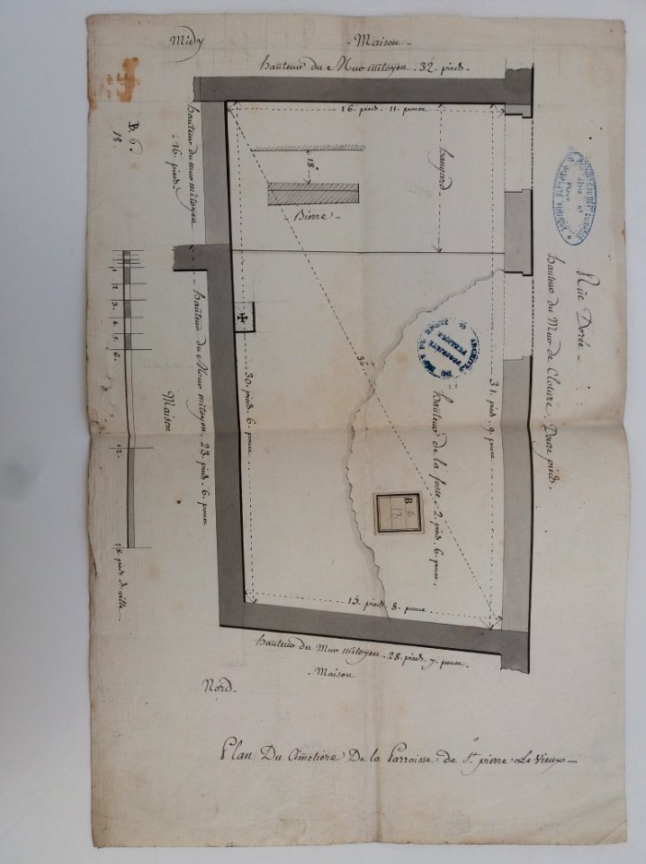 Archives du Rhône - Visites des vingt cimetières de la ville de Lyon et de ses Faubourgs, paroisse de Saint-Pierre-le-Vieux, plan du cimetière