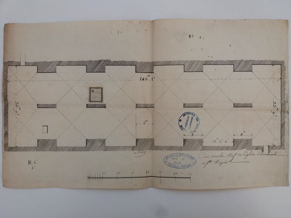 Archives du Rhône - Visites des vingt cimetières de la ville de Lyon et de ses Faubourgs, église Saint-Nizier, plan de la cave sous la nef