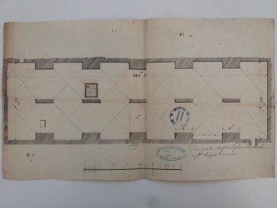 Archives du Rhône - Visites des vingt cimetières de la ville de Lyon et de ses Faubourgs, église Saint-Nizier, plan de la cave sous la nef