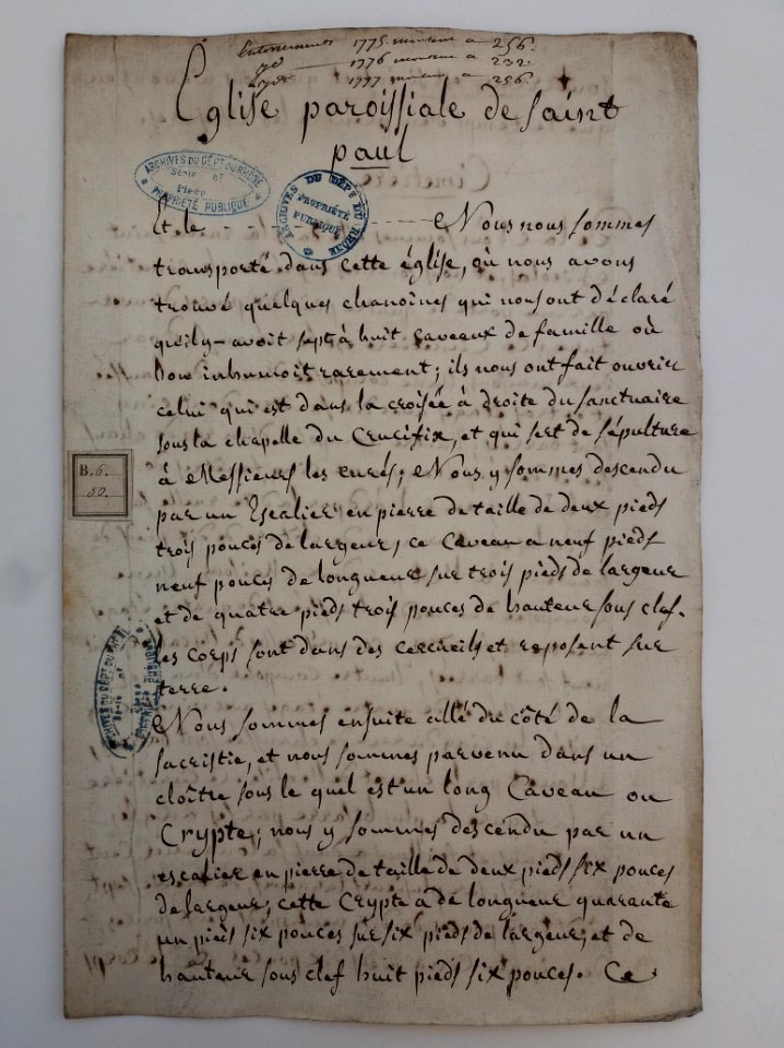 Archives du Rhône - Visites des vingt cimetières de la ville de Lyon et de ses Faubourgs, église paroissiale de Saint Paul, rapport (1)