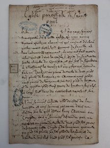 Archives du Rhône - Visites des vingt cimetières de la ville de Lyon et de ses Faubourgs, église paroissiale de Saint Paul, rapport (1)
