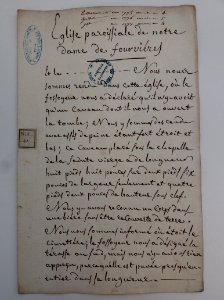 Archives du Rhône - Visites des vingt cimetières de la ville de Lyon et de ses Faubourgs, église paroissiale de Notre Dame de Fourvière, rapport