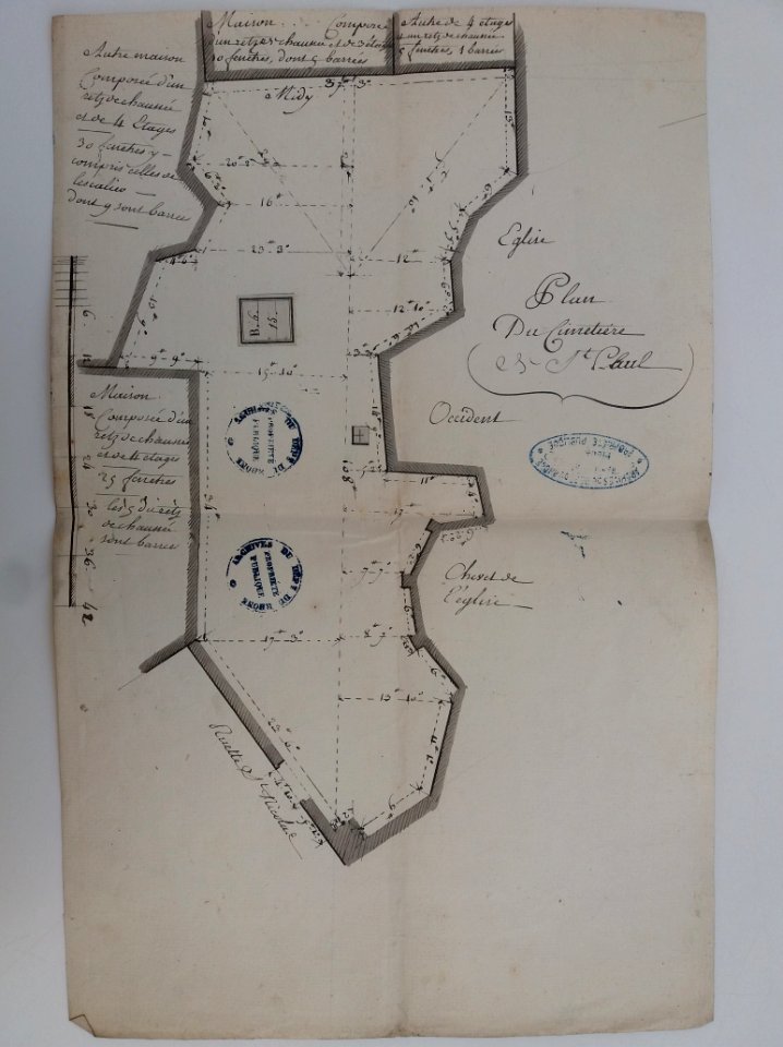Archives du Rhône - Visites des vingt cimetières de la ville de Lyon et de ses Faubourgs, église Saint-Paul, plan du cimetière