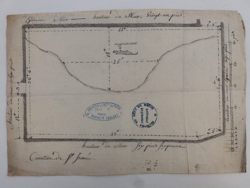 Archives du Rhône - Visites des vingt cimetières de la ville de Lyon et de ses Faubourgs, église Saint-Iréné, plan du cimetière