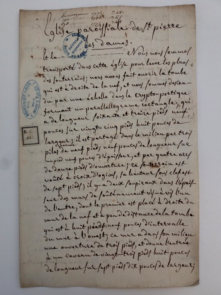 Archives du Rhône - Visites des vingt cimetières de la ville de Lyon et de ses Faubourgs, église paroissiale de Saint Pierre les Dames, rapport (1)