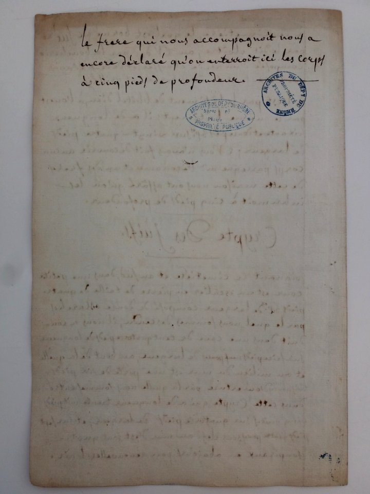 Archives du Rhône - Visites des vingt cimetières de la ville de Lyon et de ses Faubourgs, église de l'Hôtel Dieu, rapport (4)