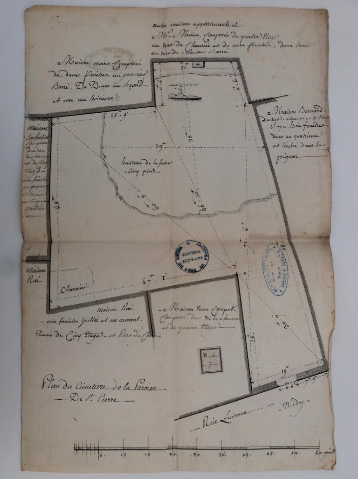 Archives du Rhône - Visites des vingt cimetières de la ville de Lyon et de ses Faubourgs, paroisse de Saint-Pierre, plan du cimetière