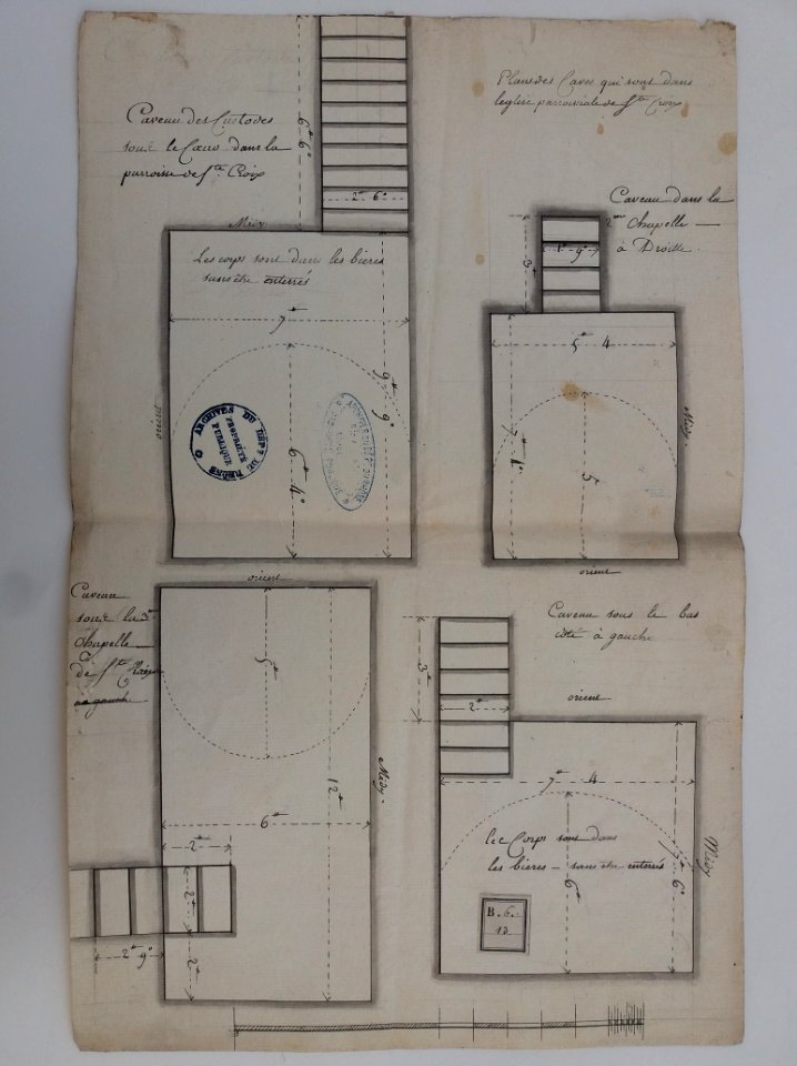 Archives du Rhône - Visites des vingt cimetières de la ville de Lyon et de ses Faubourgs, église Sainte-Croix, plan des caveaux
