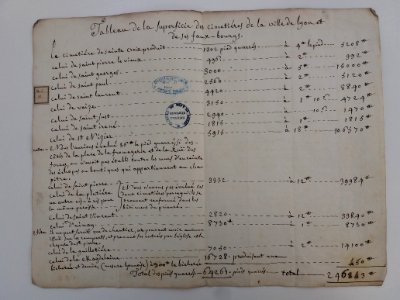 Archives du Rhône - Visites des vingt cimetières de la ville de Lyon et de ses Faubourgs, tableau de la superficie des cimetières (2)