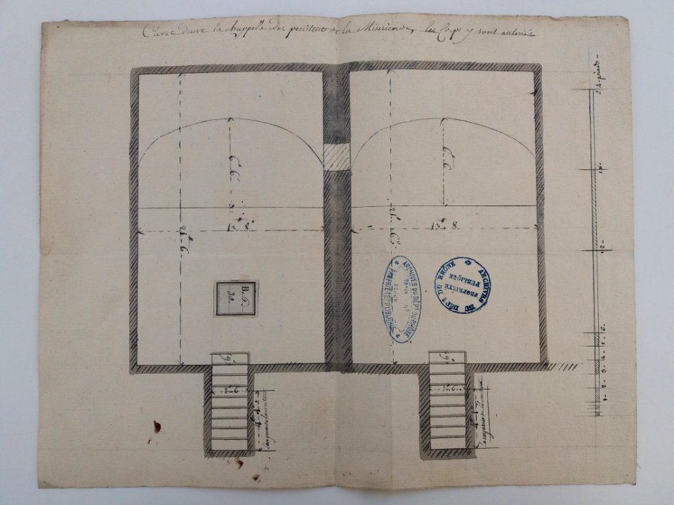 Archives du Rhône - Visites des vingt cimetières de la ville de Lyon et de ses Faubourgs, chapelle des Pénitents de la Miséricorde, plan de la cave