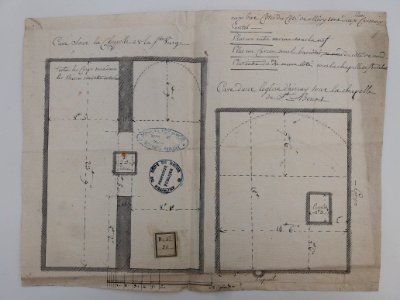 Archives du Rhône - Visites des vingt cimetières de la ville de Lyon et de ses Faubourgs, église d'Ainay, plan des caves sous les chapelles