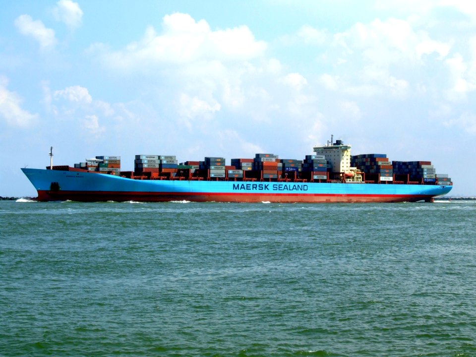 Arnold Maersk IMO 9260433 , leaving Port of Rotterdam, Holland 19-Jul-2007