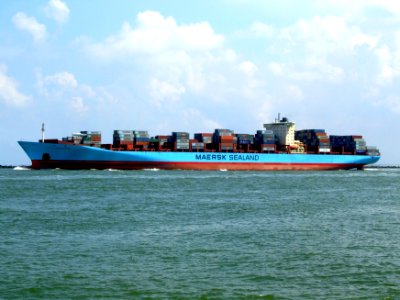 Arnold Maersk IMO 9260433 , leaving Port of Rotterdam, Holland 19-Jul-2007