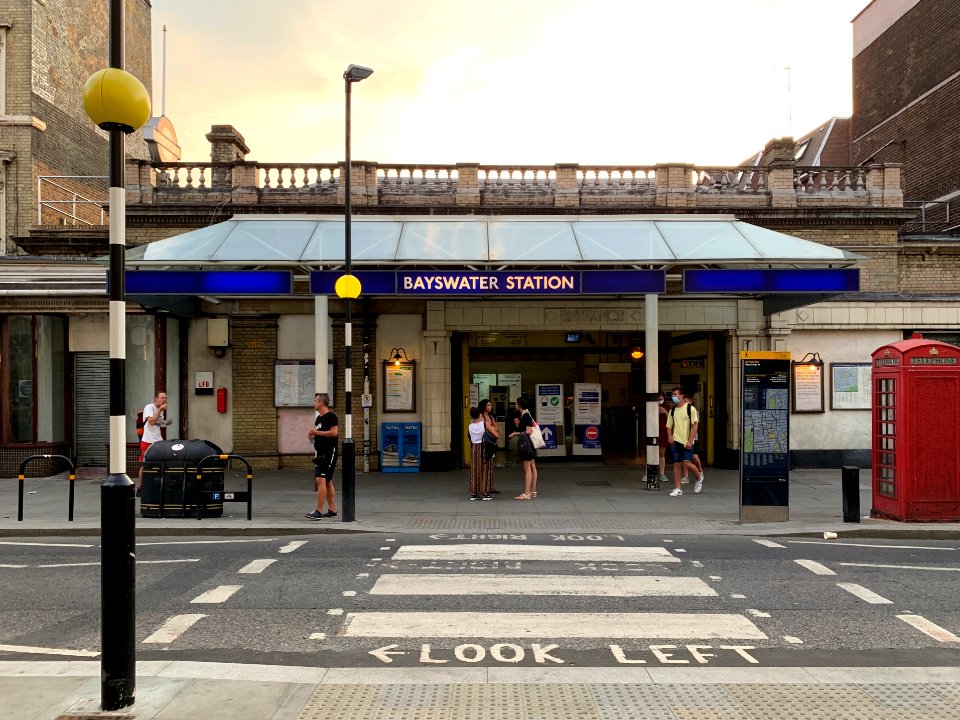 Bayswater tube station building front view 2020