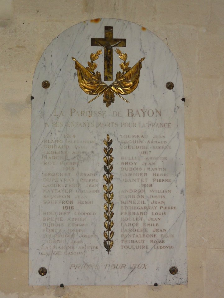 Bayon-sur-Gironde, Église Notre-Dame, plaquette monument aux morts