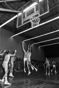 Basketbal Europa Cup , Nederland tegen Israel Kees Akerboom in actie, Bestanddeelnr 929-7595