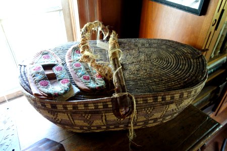 Basket with moccasins - Joseph Allen Skinner Museum - DSC07792