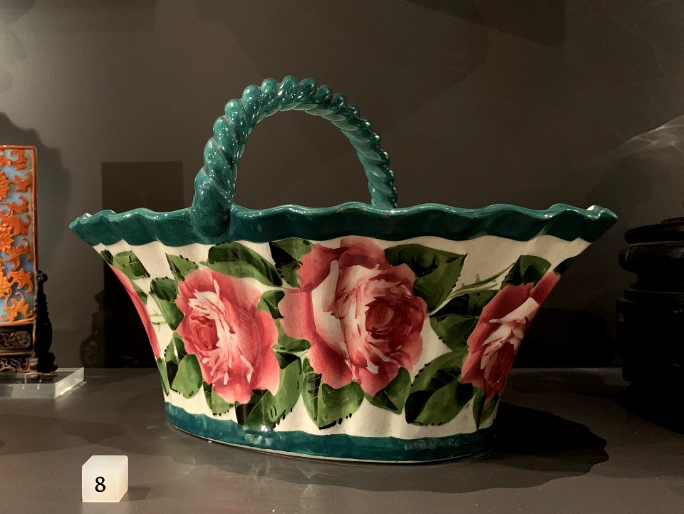 Basket with cabbage roses, Robert Heron and Sons, Scotland, c1883-1930 at the National Museum of Scotland