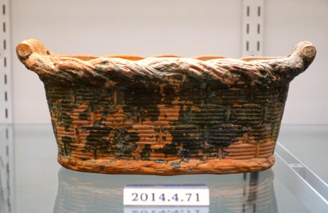 Basket, Wachusett Pottery, Sterling, Massachusetts, late 1800s, unglazed redware, paint, item HD 2014.4.171 - Flynt Center of Early New England Life - Deerfield, Massachusetts - DSC04096