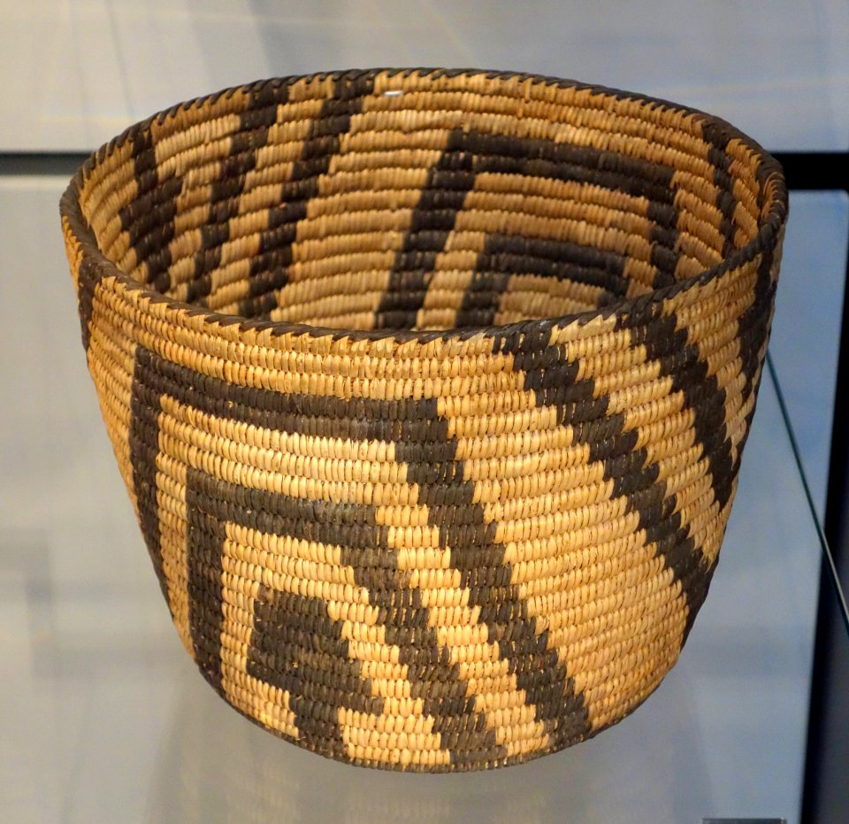 Basket, Pima people, Southern Arizona, undated, coiled willow and devil's claw, cottonwood, bear grass or cattail - Chazen Museum of Art - DSC01875