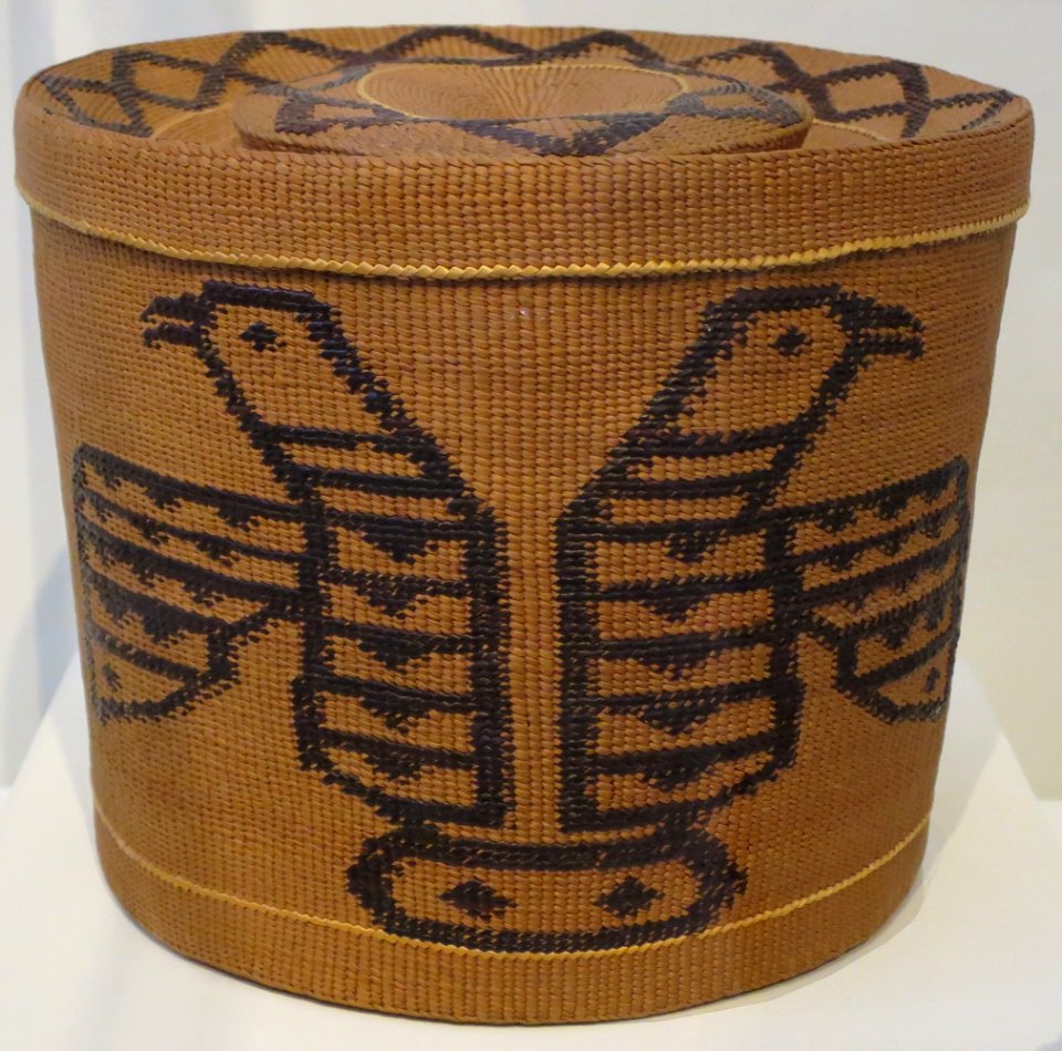 Basket with rattle cover, Tlingit people, Honolulu Museum of Art, 4245.1