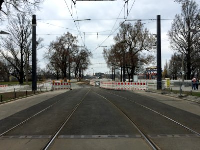 Baustelle Albertbrücke Dresden Straßenbahnumleitung Sachsenallee