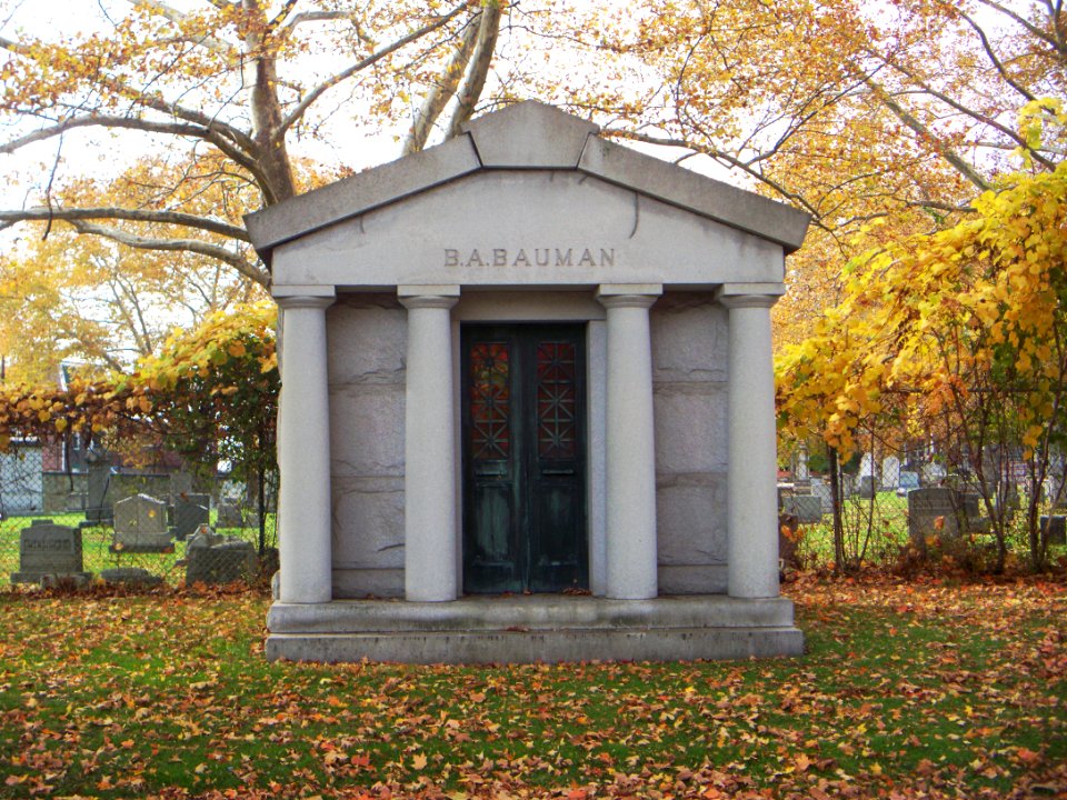 Bauman (B. A.) Mausoleum, Allegheny Cemetery, 2015-10-27, 01