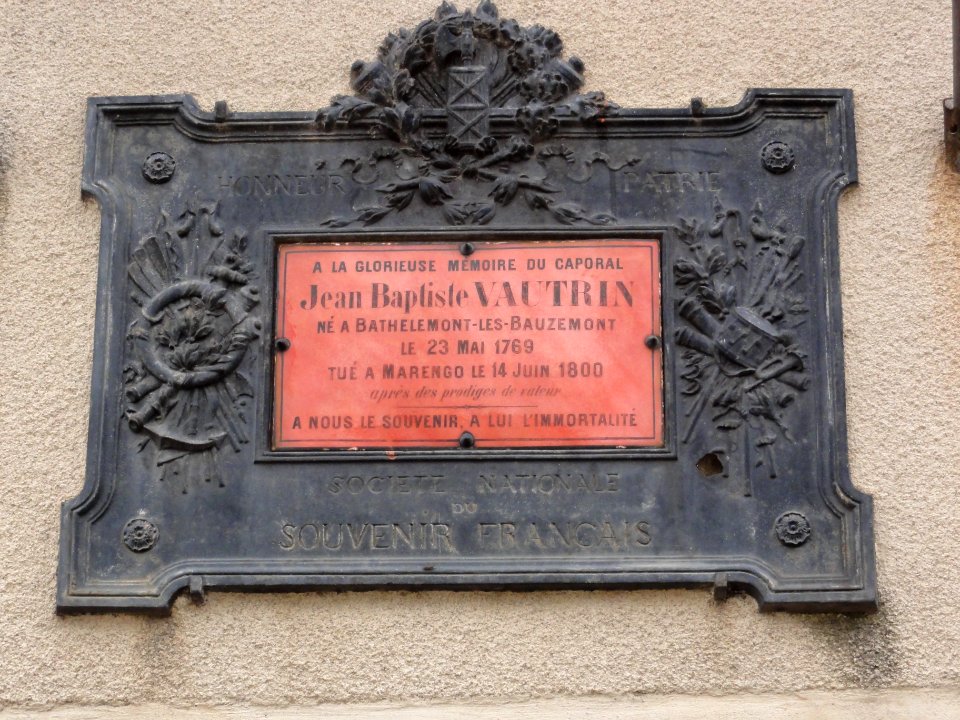 Bathelémont (M-et-M) plaque caporal Vautrin, Marengo 1800